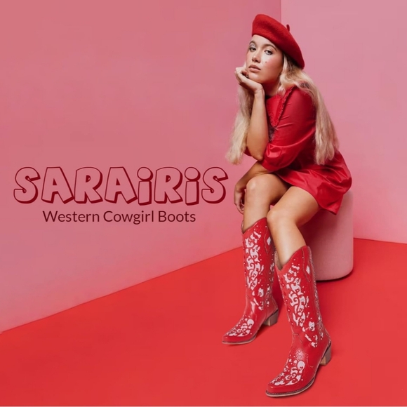 Sara Iris Women's Rhinestone Cowgirl Boots, Mid Calf Boots - Picture 9 of 12